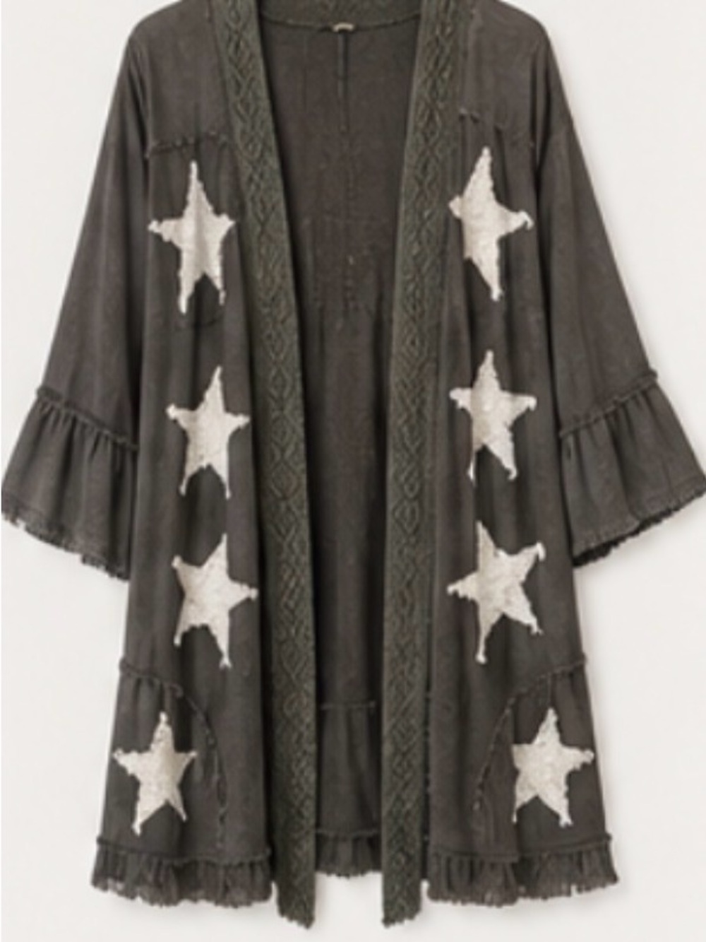 POL Charcoal Kimono Jacket with White Star Appliqués